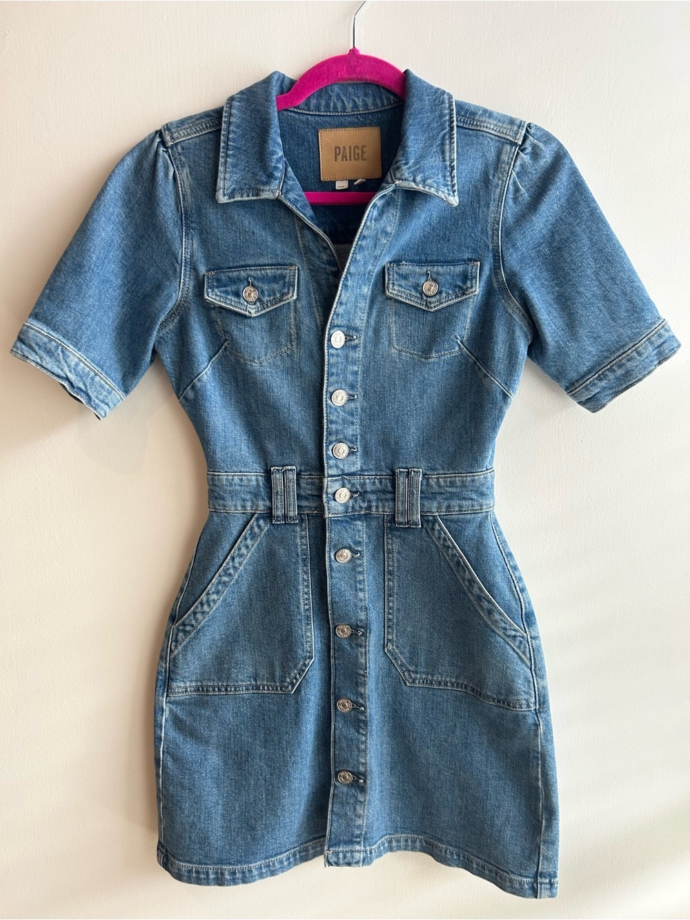 Paige x Anthropologie Mayslie Denim Button-Front Shirt Dress in Medium Blue - Picture 5 of 8